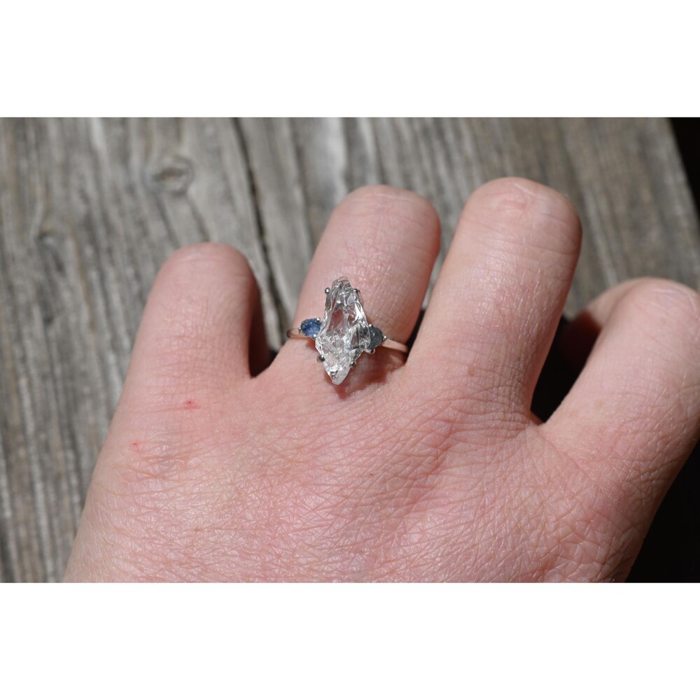 Engagement ring Montana sapphire and Lake County diamond  size 5 6 7 8 9 10 avel